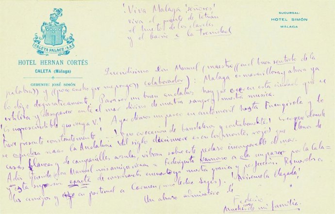 Málaga.- Una placa resalta el vínculo de Lorca con la ciudad y sus estancias de 