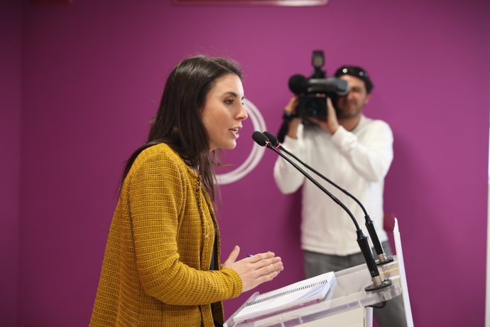 Declaraciones de la portavoz de Unidos Podemos en el Congreso, Irene Montero, tras la convocatoria del Gobierno de elecciones generales para el 28 de abril de 2019