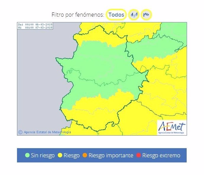 Alerta amarilla por lluvias en Extremadura
