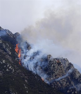 Labores de extinción del incendio forestal en la localidad asturiana de Soto de 
