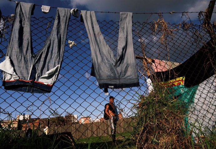 Campamento de migrantes venezolanos en Bogotá