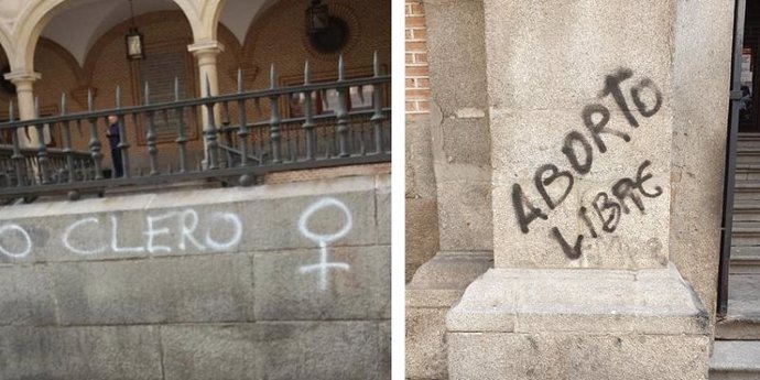 Realizan este viernes pintadas ofensivas en varias parroquias de Madrid con insu