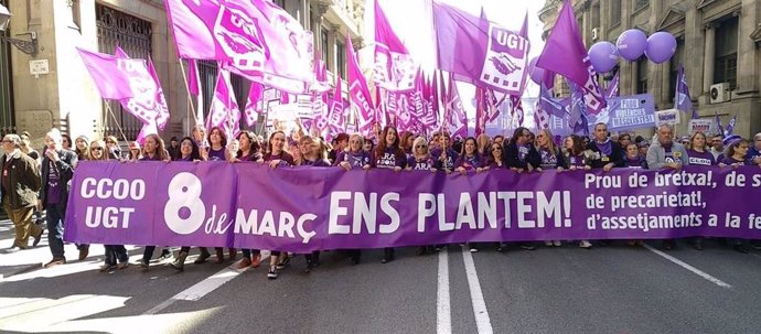 8M.- UGT Y CC.OO. De Catalunya Se Manifiesta En Barcelona Contra La Brecha Labor