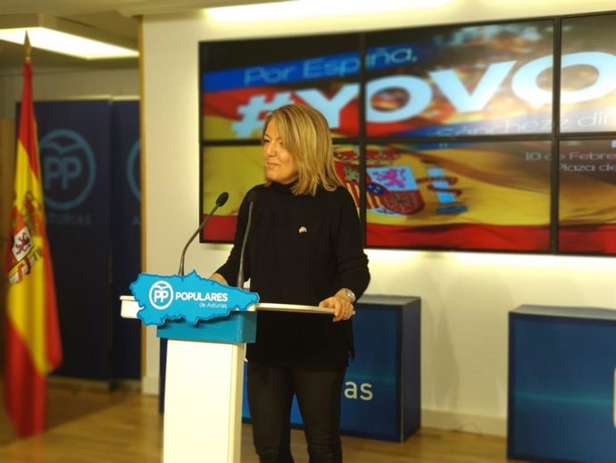 La candidata del PP a la Presidencia del Principado, Teresa Mallada, en rueda de