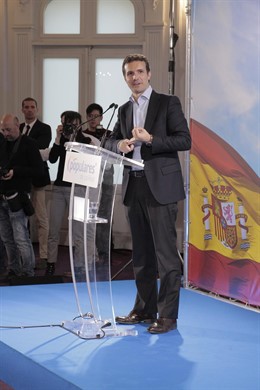 El presidente del PP, Pablo Casado, clausura el acto de presentación de los cand