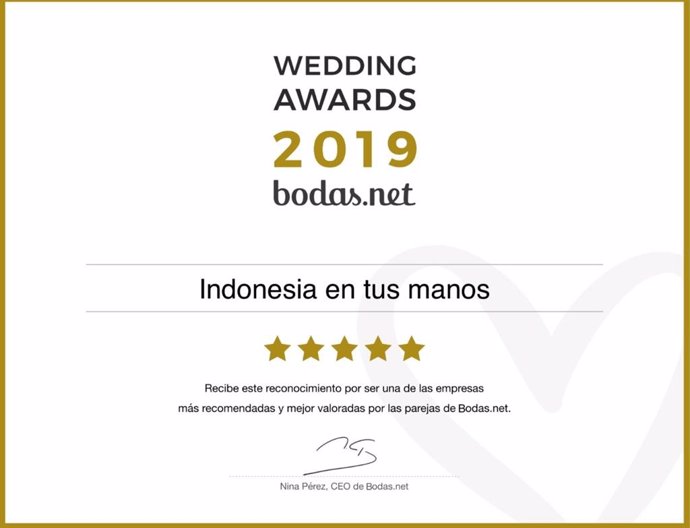 COMUNICADO: Viajes Indonesia en tus manos recibe un Wedding Award 