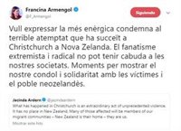 Armengol expresa su "enérgica condena" al atentado terrorista contra dos mezquitas en Nueva Zelanda