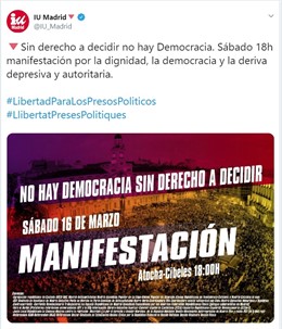 Llamazares critica que IU apoye mañana la manifestación independentista de Madri