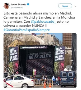 Maroto culpa a Sánchez y Carmena de permitir la manifestación independentista: "
