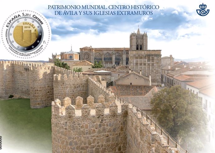 Correos edita un sello dedicado a Ávila con la imagen que ilustra la moneda pues
