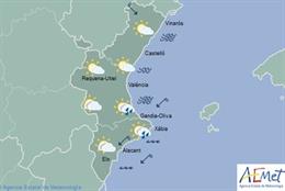 Lluvias ocasionales este miércoles en el sur de Valencia y norte de Alicante