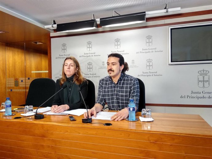 Rueda de prensa de los diputados de Podemos Asturies Lorena Gil y Andrés Fernánd