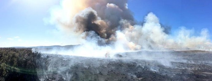Incendios.- Medios terrestres y áereos trabajan para sofocar un fuego en Calabor