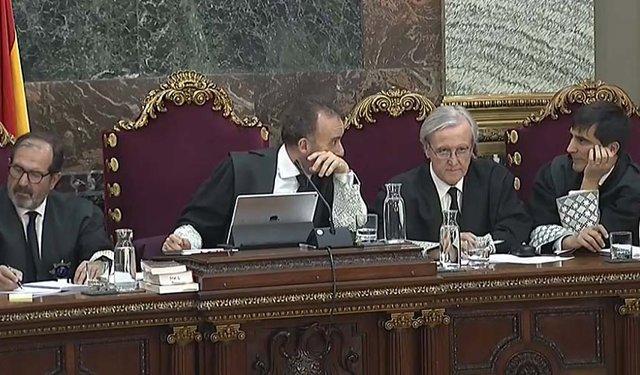 El juez Marchena y los magistrados durante el juicio al procés en el Supremo