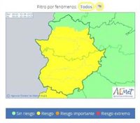 La alerta amarilla por tormentas para este lunes se amplía a gran parte de Extremadura