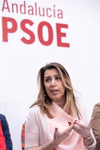 Susana Díaz afirma que el lema del PSOE "está bien: Haz que pase una gran victoria del PSOE"