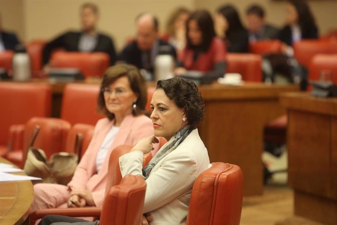 La vicepresidenta del Gobierno, Carmen Calvo, asiste a la reunión de la Diputación Permanente en el Congreso de los Diputados