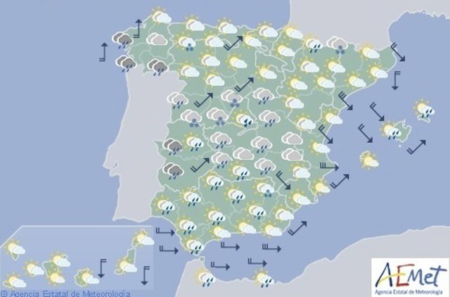 El tiempo para mañana se prevé con viento fuerte en varios puntos de la Penínsul