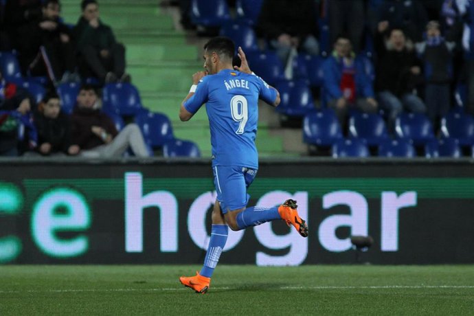 Getafe\'s player Angel celebrating a goal during La Liga match between Getafe an
