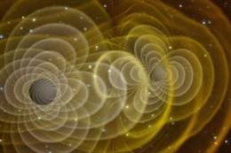 Simulación de ondas gravitacionales generadas por la fusión de agujeros negros
