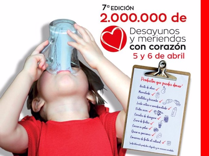 Cruz Roja entregará 1,6 millones de desayunos y meriendas para niños en riesgo de exclusión social en España