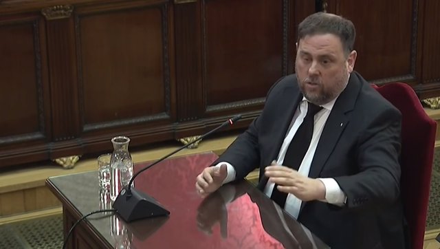 El exvicepresidente de la Generalitat de Catalunya, Oriol Junqueras, declara en el juicio del procés