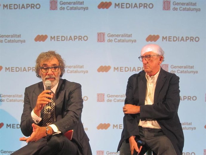 Tatxo Benet y Jaume Roures (Mediapro), en presentación de exposición