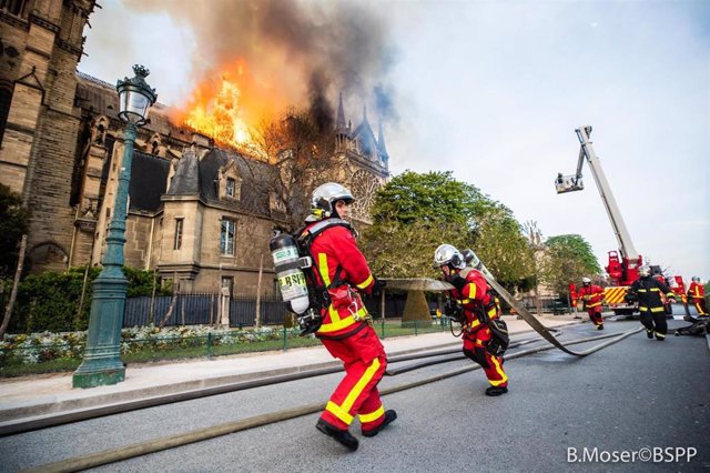 Francia.- Dos policías y un bombero heridos leves en las labores de extinción del incendio de Notre Dame
