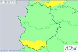El sur de la provincia de Badajoz permanecerá este miércoles en aviso amarillo por vientos de hasta 70 kilómetros