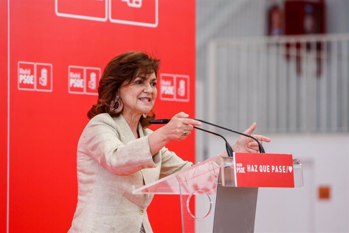 Acto del PSOE en Arganda del Rey (Madrid) con la participación de la vicepresidenta del Gobierno, Carmen Calvo