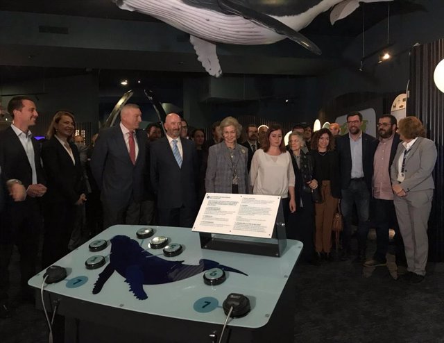 La Reina Sofía inaugura la proyección 'Gigantes del Océano' sobre ballenas jorobadas en el Palma Aquarium