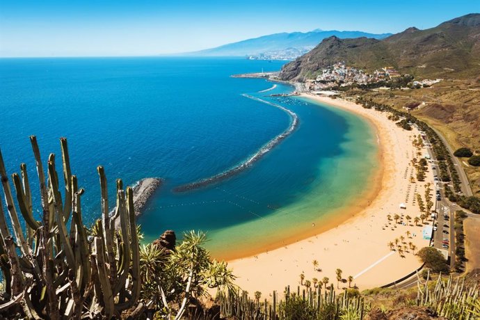Amazing View Of Beach Las Teresitas With Yellow Sand. Location: Santa Cruz De Te