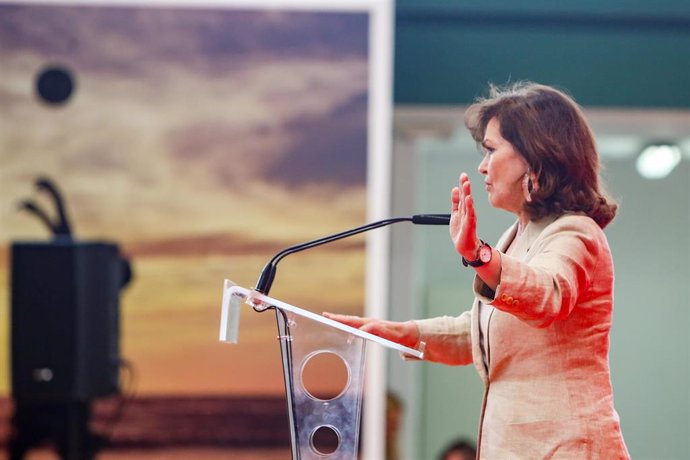 Acto del PSOE en Arganda del Rey (Madrid) con la participación de la vicepresidenta del Gobierno, Carmen Calvo