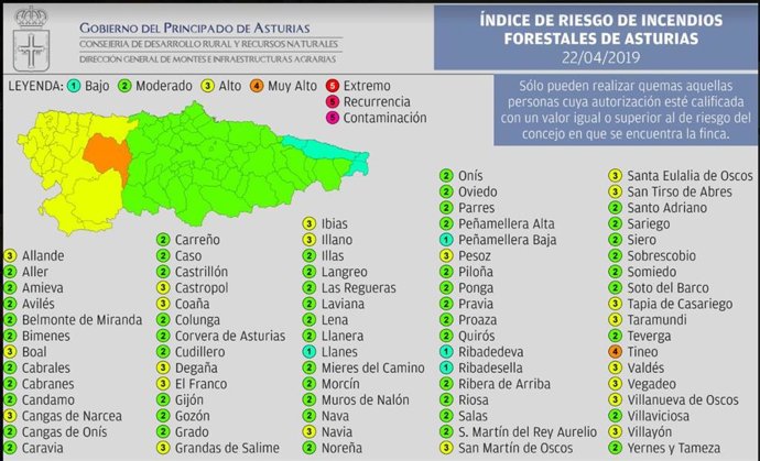 ASTURIAS.-El Concejo De Tineo Estará Este Lunes En Riesgo 'Muy Alto' De Sufrir Incendios Forestales