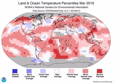 Segundo marzo más caluroso en el mundo en 140 años de registro