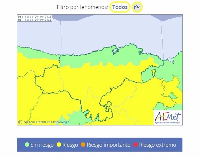 Toda Cantabria, salvo el litoral, estará este miércoles en aviso por viento sur