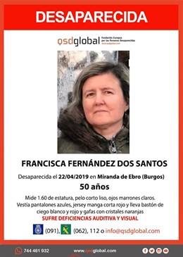 Sucesos.- La Guardia Civil pide colaboración para localizar a una mujer de 50 años desaparecida en Miranda de Ebro