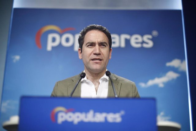 El secretario general del Partido Popular, Teodoro García Egea, ofrece una rueda de prensa en la sede nacional del PP