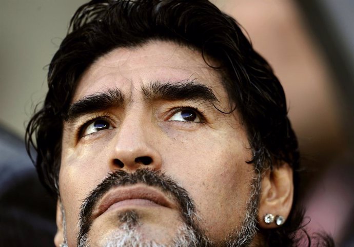 Argentina's coach Diego Maradona looks on before the 2010 World Cup quarter-fina