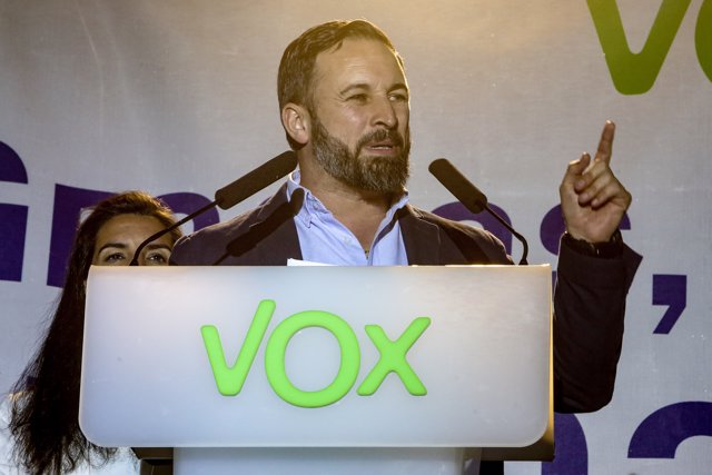 Acto público en Sevilla  del candidato de Vox a la Presidencia del Gobierno, Santiago Abascal,