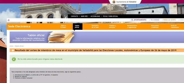 AMPL.- El Ayuntamiento de Valladolid sortea los 3.645 miembros de las 405 mesas para los comicios de mayo