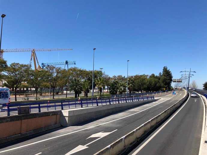 Huelva.- Las obras en el puente del Odiel provocarán el cierre puntual de carriles la próxima semana