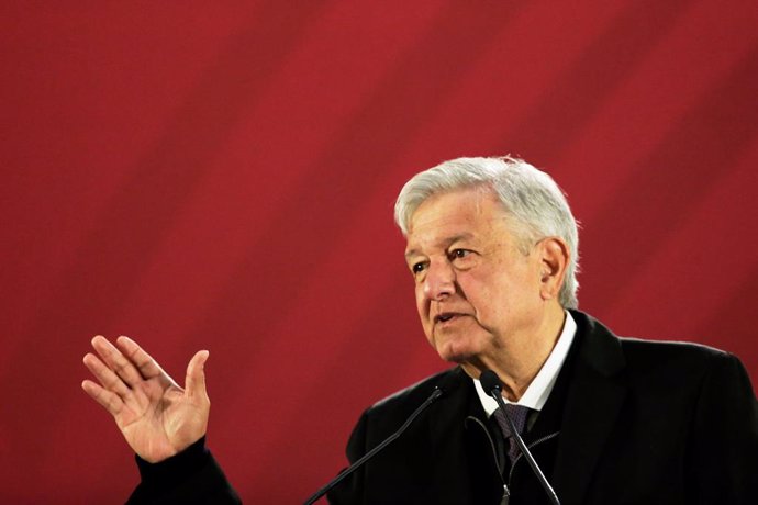 Mexico's President Andres Manuel Lopez Obrador gestures during a news conference