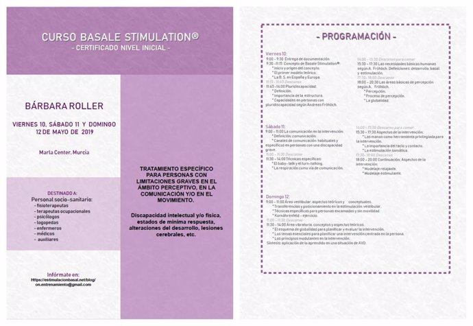Un curso formará en Murcia a profesionales para tratar con Estimulación Basal a pacientes con limitaciones graves