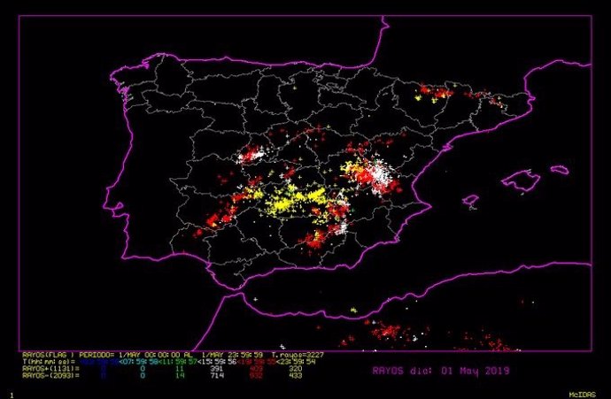 La Aemet computó 200 rayos entre las 14.00 y las 21.00 horas del miércoles en Castilla y León