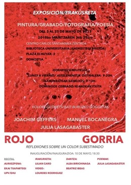 Joachim Geffers, Julia Lasagabaster eta Manuel Bocanegraren "Gorria" erakusketa irekiko dute ostirealean, Donostian