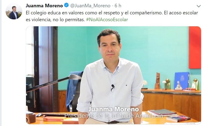 Moreno difunde un vídeo contra el acoso escolar y defiende que el colegio "educa en valores como el respeto"