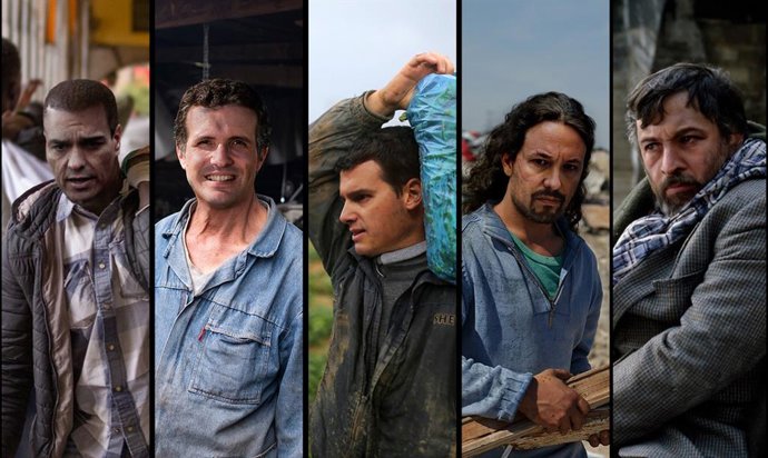 Fotomontaje de los cinco líderes políticos retratados como pobres 