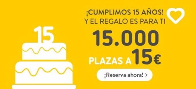 Vueling celebra su 15 aniversario y lanza 15.000 billetes a 15 euros