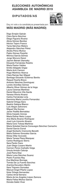 26M.- Los rostros de Carmena y Errejón aparecerán en la papeleta electoral igual que hizo Iglesias en las europeas